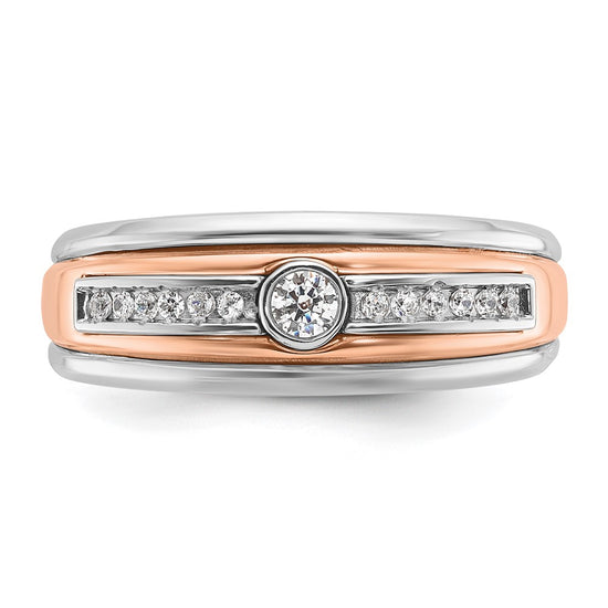 14k Two-tone White/Rose Gold Men's 1/5 carat Diamond Complete Ring