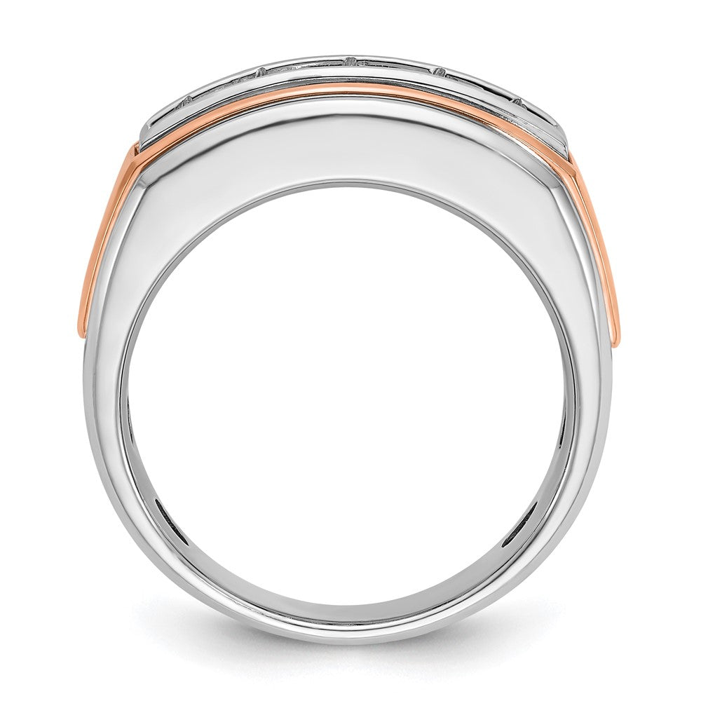 14k White and Rose Gold Men's Polished and Grooved 5-Stone 1 Carat AA Quality Diamond Ring
