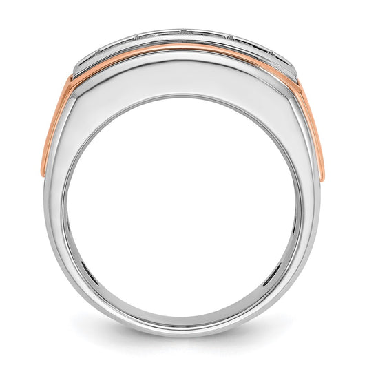 14k White and Rose Gold Men's Polished and Grooved 5-Stone 1 Carat AA Quality Diamond Ring