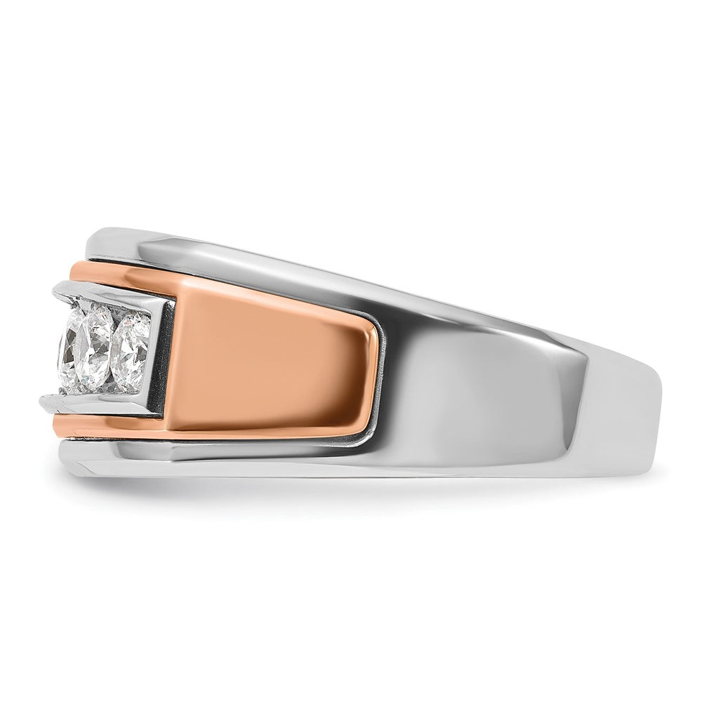 14k White and Rose Gold Men's Polished and Grooved 5-Stone 1 Carat AA Quality Diamond Ring
