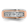 14k White and Rose Gold Men's Polished and Grooved 5-Stone 1 Carat AA Quality Diamond Ring