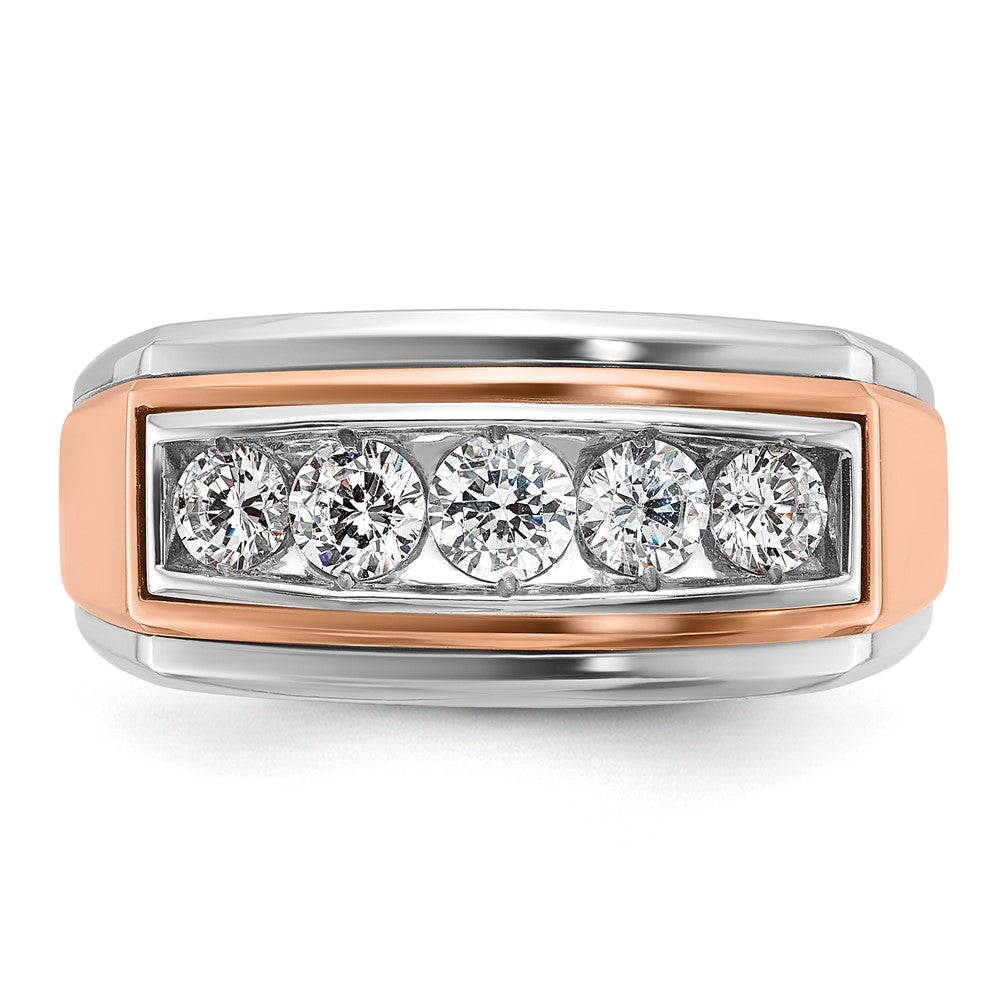 IBGoodman 14k White and Rose Gold Men's Polished and Grooved 5-Stone Ring Mounting