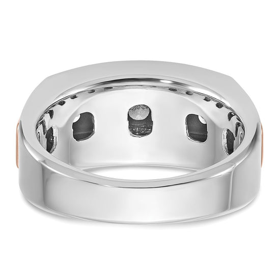 14k White and Rose Gold Men's Polished and Grooved 5-Stone 1 Carat AA Quality Diamond Ring
