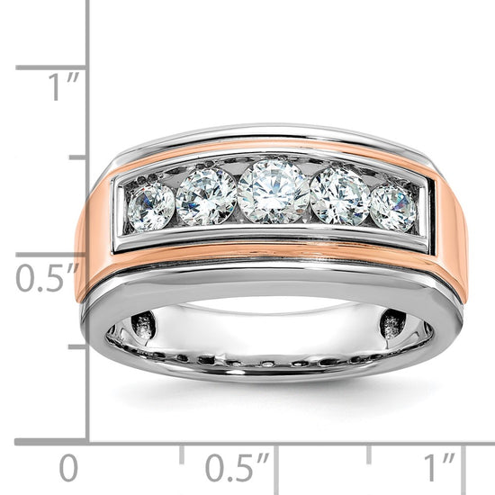 IBGoodman 14k White and Rose Gold Men's Polished and Grooved 5-Stone Ring Mounting