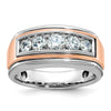 14k White and Rose Gold Men's Polished and Grooved 5-Stone 1 Carat AA Quality Diamond Ring