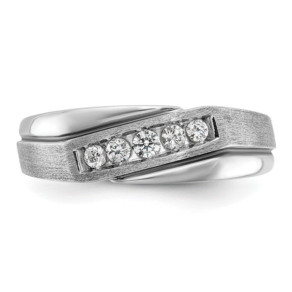 14k White Gold with Black Rhodium 1/4 carat Lab Grown Diamond VS/SI+ G+ Complete Polished Satin and Grooved Men's Ring
