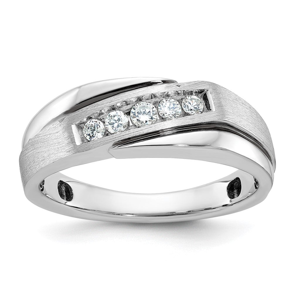 14k White Gold with Black Rhodium 1/4 carat Lab Grown Diamond VS/SI+ G+ Complete Polished Satin and Grooved Men's Ring