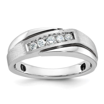 14k White Gold with Black Rhodium 1/4 carat Lab Grown Diamond VS/SI+ G+ Complete Polished Satin and Grooved Men's Ring