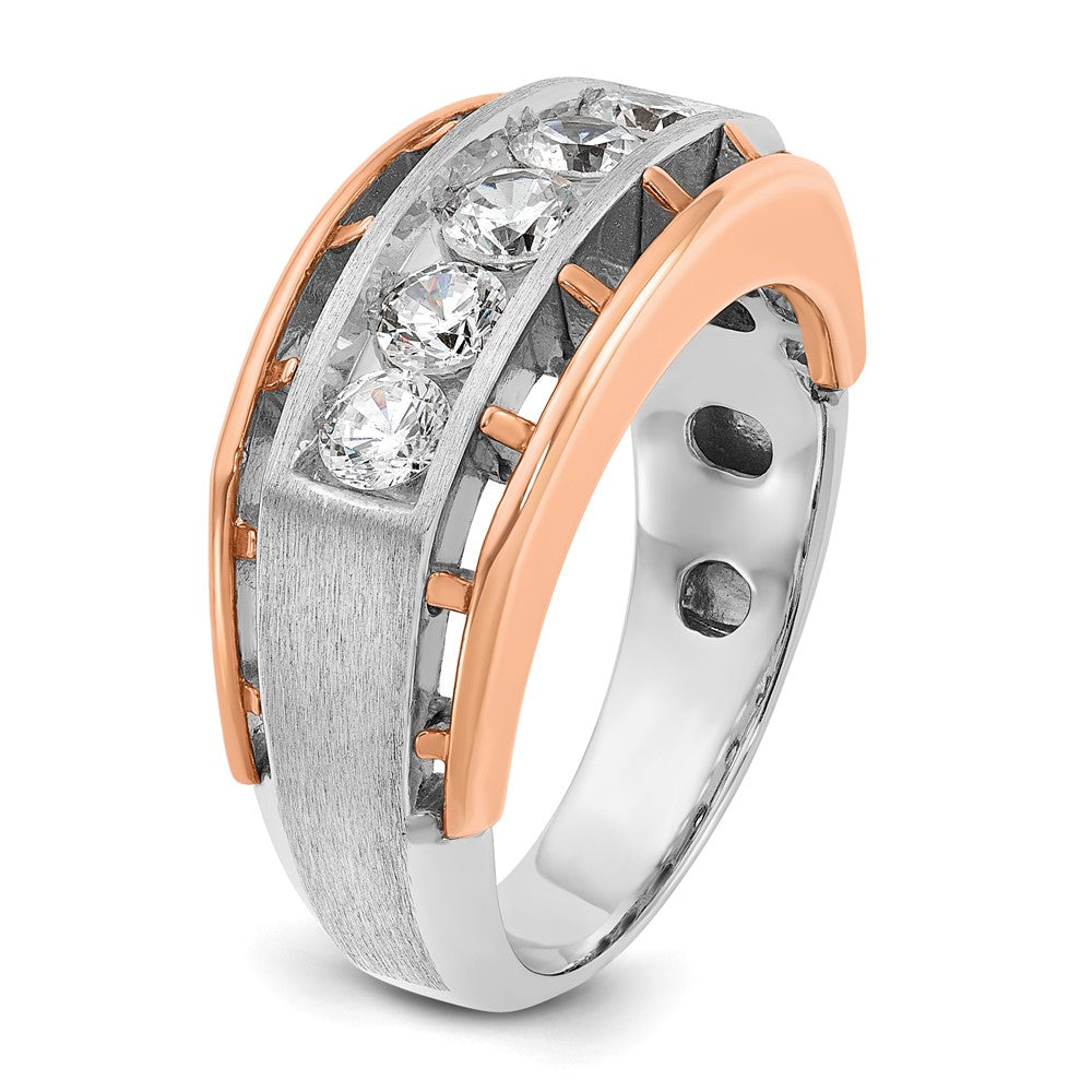IBGoodman 10k White and Rose Gold Men's Polished Satin and Cut-Out 5-Stone Ring Mounting