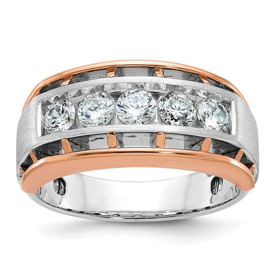 IBGoodman 10k White and Rose Gold Men's Polished Satin and Cut-Out 5-Stone Ring Mounting