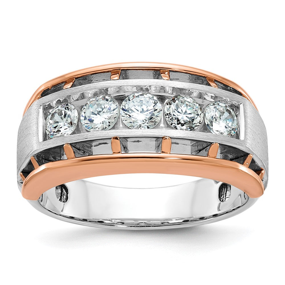 IBGoodman 10k White and Rose Gold Men's Polished Satin and Cut-Out 5-Stone Ring Mounting