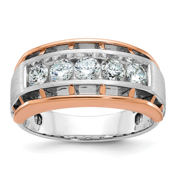 IBGoodman 10k White and Rose Gold Men's Polished Satin and Cut-Out 5-Stone Ring Mounting