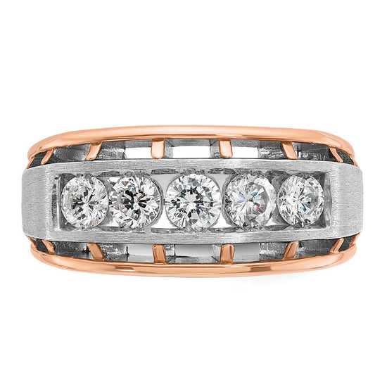 IBGoodman 14k White and Rose Gold Men's Polished Satin and Cut-Out 5-Stone 1 Carat AA Quality Diamond Ring