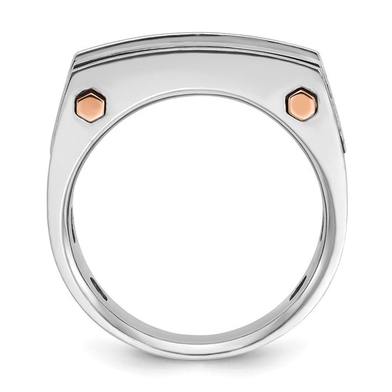 14k White and Rose Gold with Black Rhodium Men's Polished Satin and Grooved 5-Stone 1 Carat AA Quality Diamond Ring