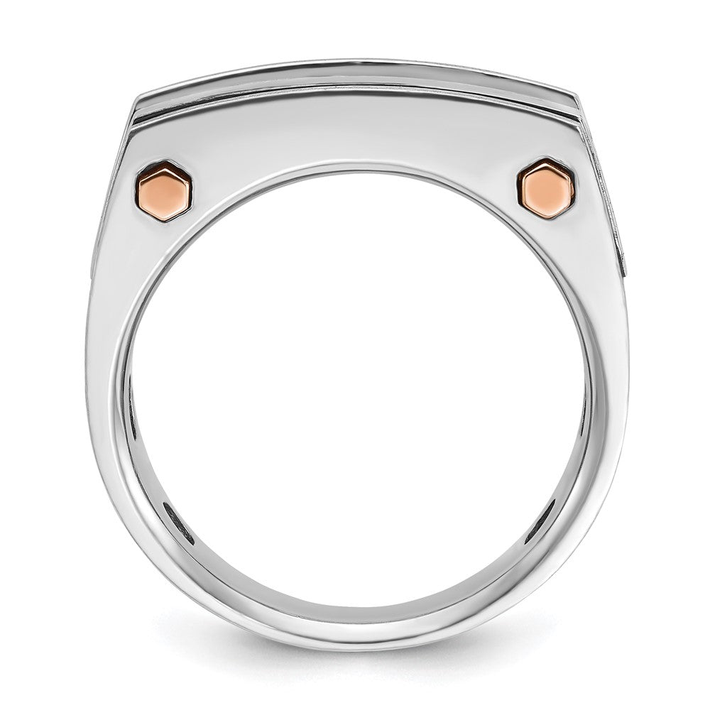 14k White and Rose Gold with Black Rhodium Men's Polished Satin and Grooved 5-Stone 1 Carat AA Quality Diamond Ring
