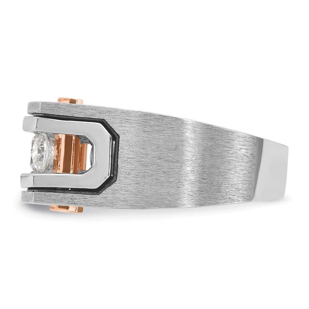 IBGoodman 14k White and Rose Gold Men's Polished Satin and Grooved 5-Stone Ring Mounting