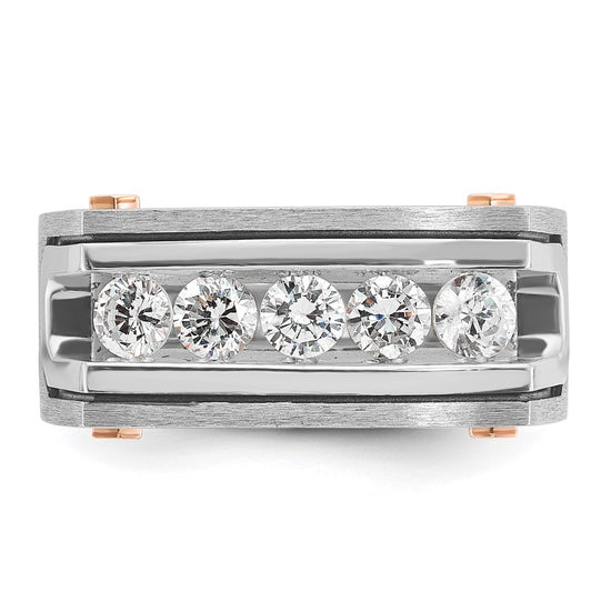 IBGoodman 14k White and Rose Gold Men's Polished Satin and Grooved 5-Stone Ring Mounting