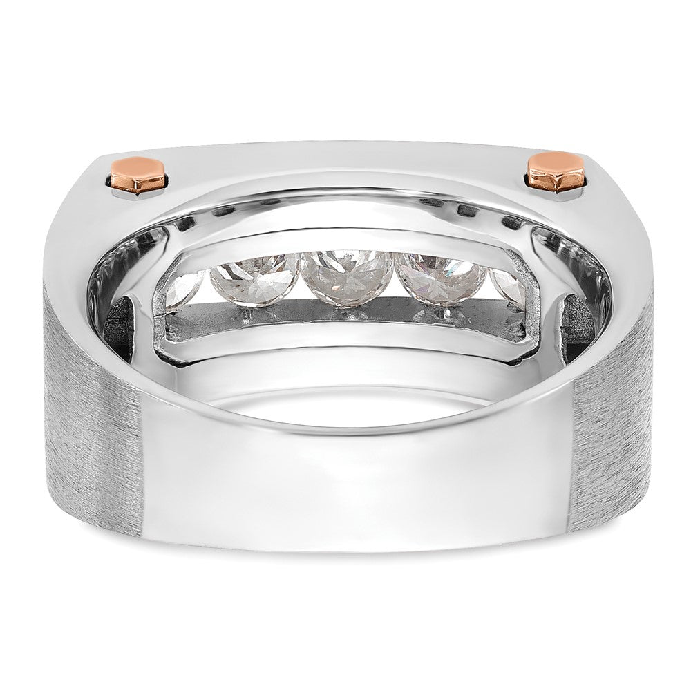 14k White and Rose Gold with Black Rhodium Men's Polished Satin and Grooved 5-Stone 1 Carat AA Quality Diamond Ring