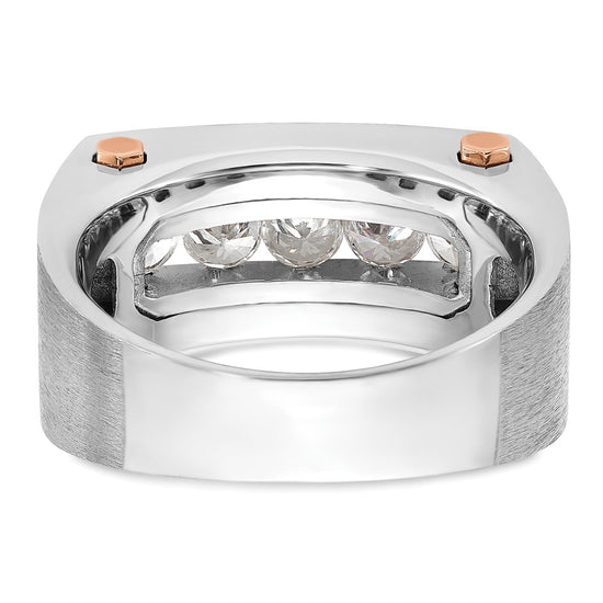 IBGoodman 14k White and Rose Gold Men's Polished Satin and Grooved 5-Stone Ring Mounting