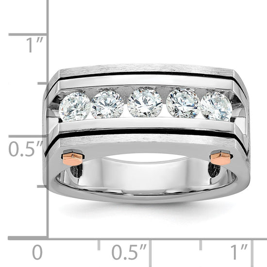IBGoodman 14k White and Rose Gold Men's Polished Satin and Grooved 5-Stone Ring Mounting