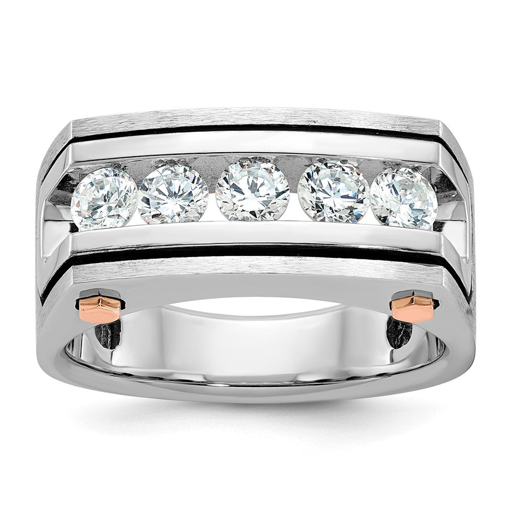 14k White and Rose Gold with Black Rhodium Men's Polished Satin and Grooved 5-Stone 1 Carat AA Quality Diamond Ring