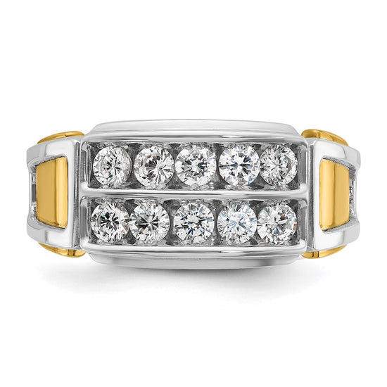 14k Two-tone Men's Polished and Cut-Out 2-Row 1 Carat AA Quality Diamond Ring