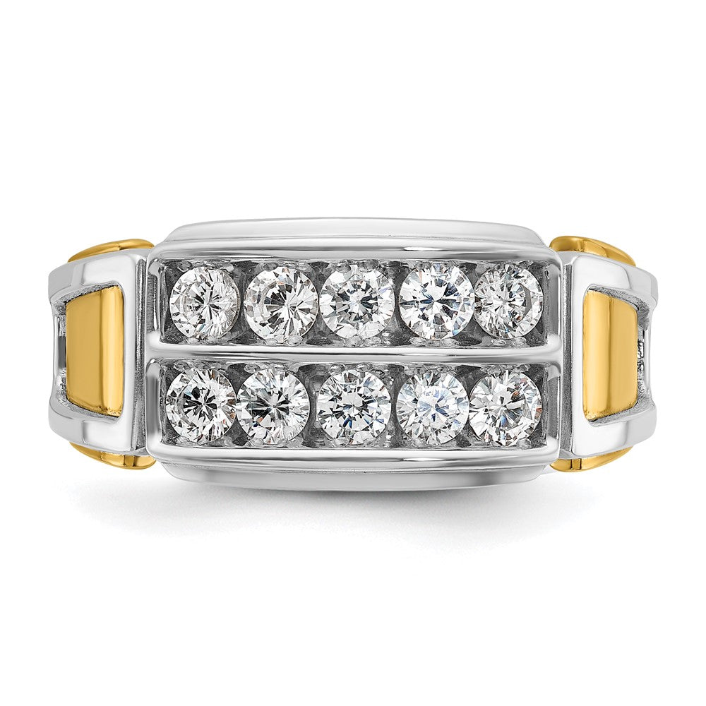 14k Two-tone Men's Polished and Cut-Out 2-Row 1 Carat AA Quality Diamond Ring
