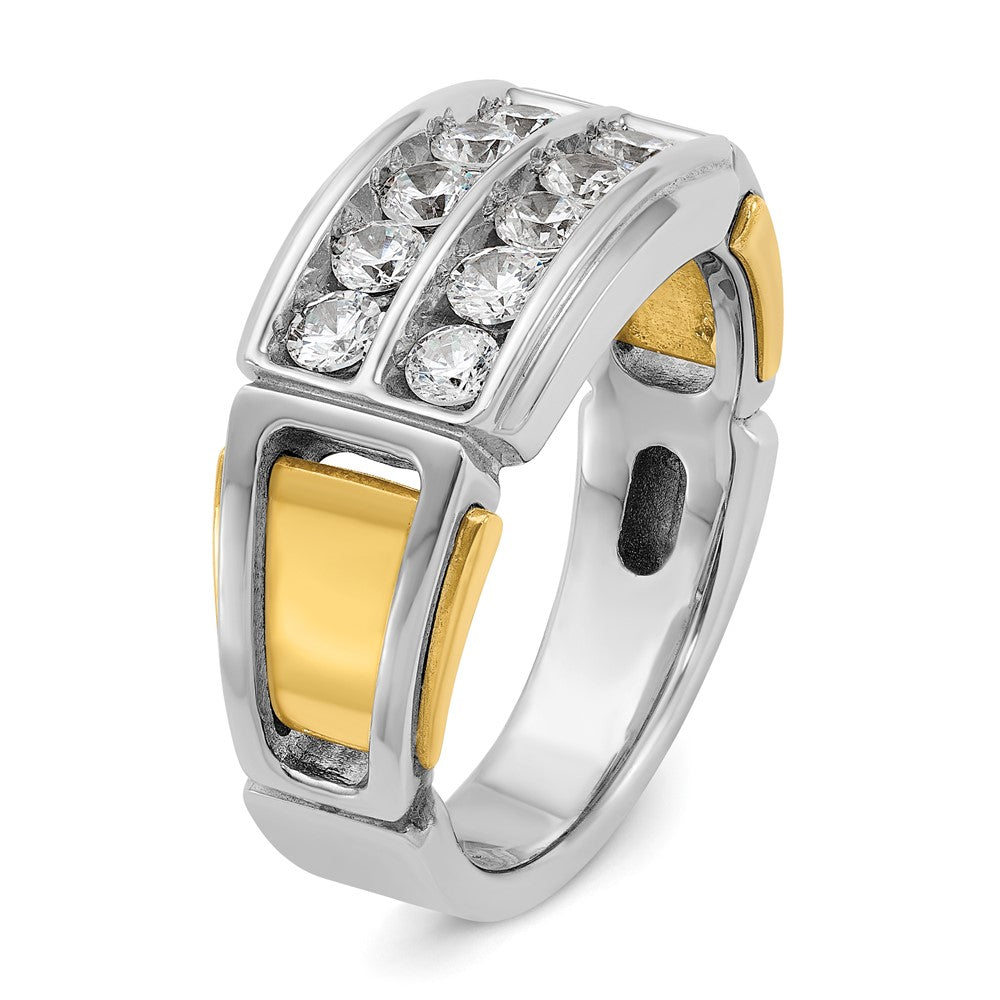 14k Two-tone Men's Polished and Cut-Out 2-Row 1 Carat AA Quality Diamond Ring