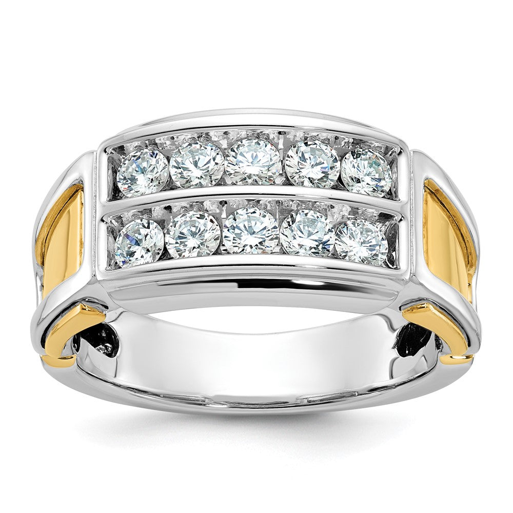 14k Two-tone Men's Polished and Cut-Out 2-Row 1 Carat AA Quality Diamond Ring