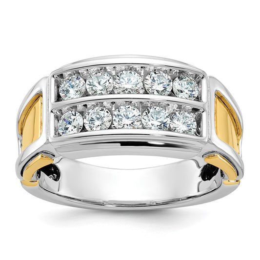 14k Two-tone Men's Polished and Cut-Out 2-Row 1 Carat AA Quality Diamond Ring