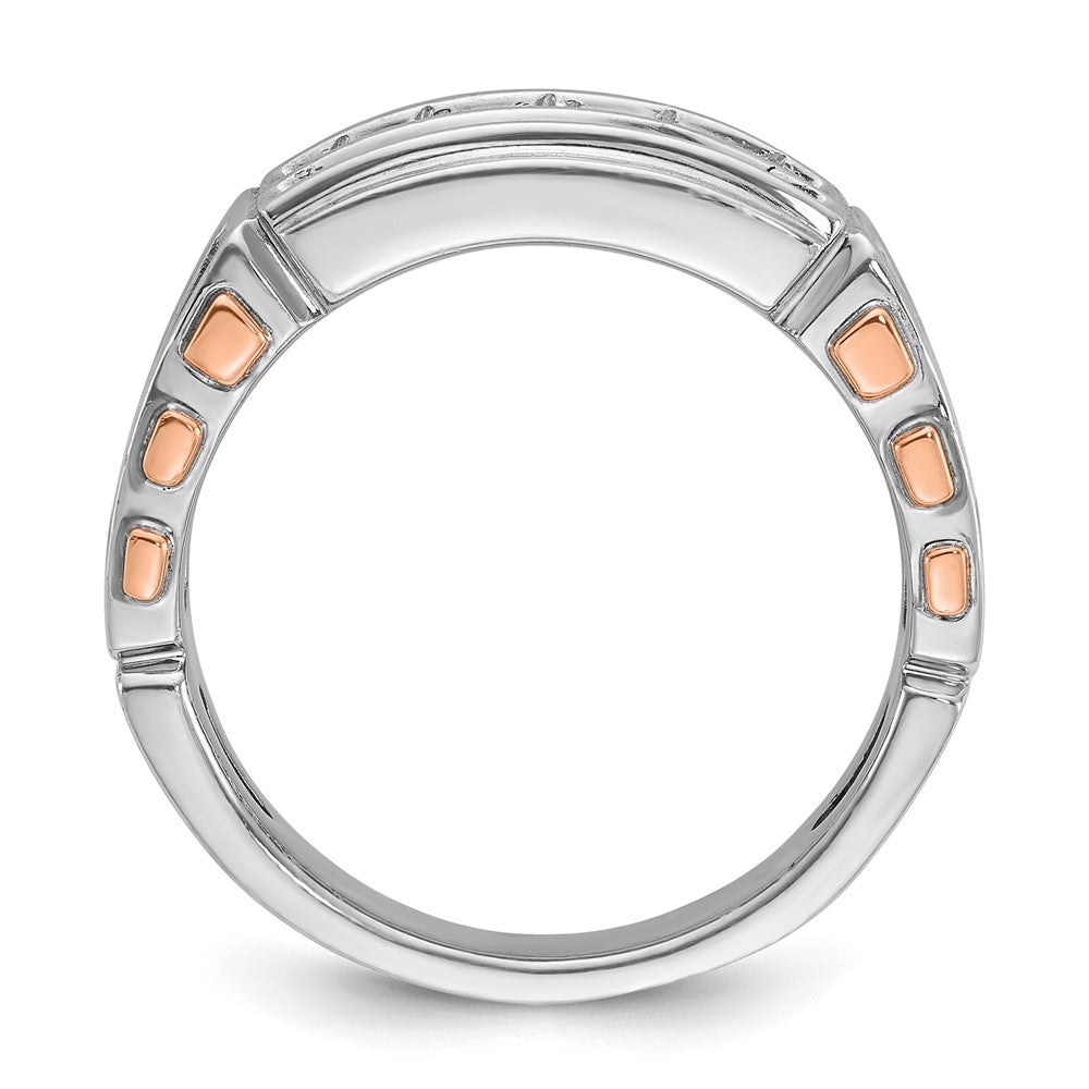 IBGoodman 14k White and Rose Gold Men's Polished and Cut-Out 2-Row 1 Carat AA Quality Diamond Ring