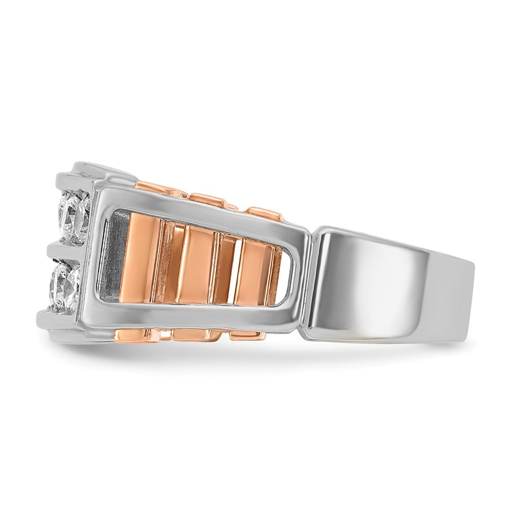 IBGoodman 14k White and Rose Gold Men's Polished and Cut-Out 2-Row 1 Carat AA Quality Diamond Ring