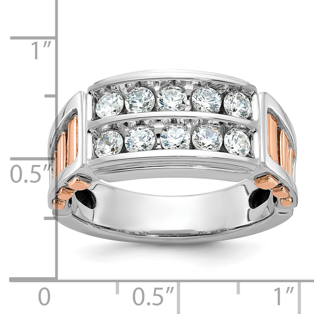 IBGoodman 14k White and Rose Gold Men's Polished and Cut-Out 2-Row 1 Carat AA Quality Diamond Ring