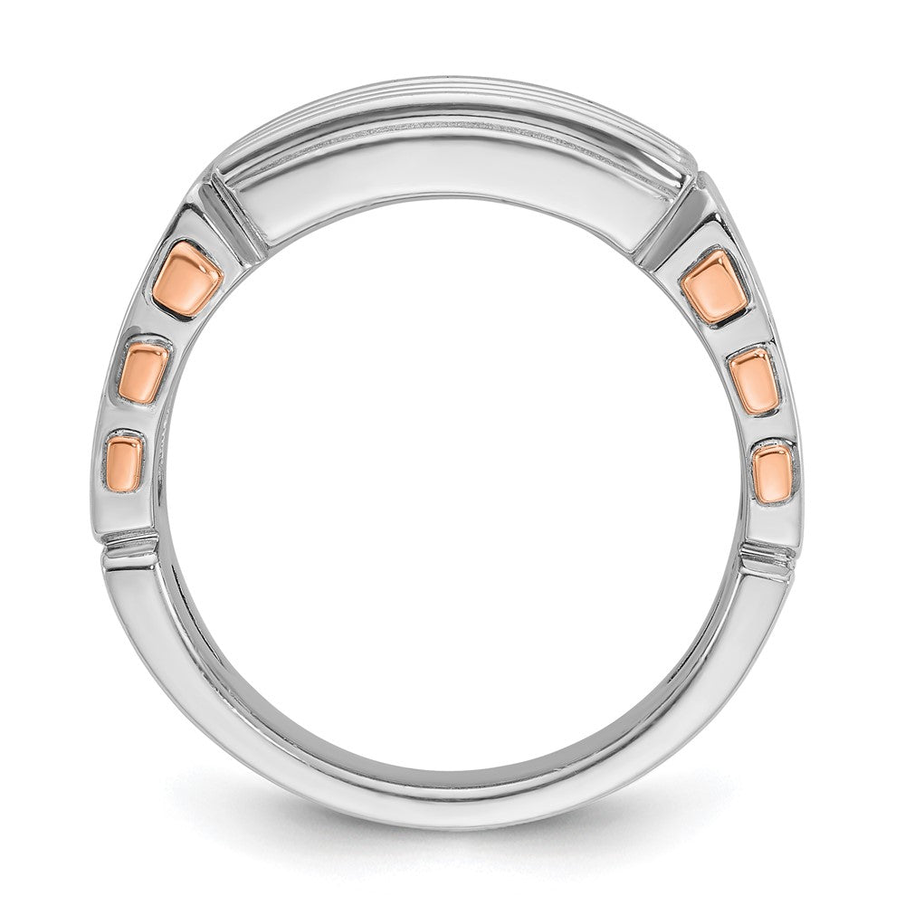 IBGoodman 14k White and Rose Gold Men's Polished and Cut-Out 3-Row 1 1/5 Carat AA Quality Diamond Ring