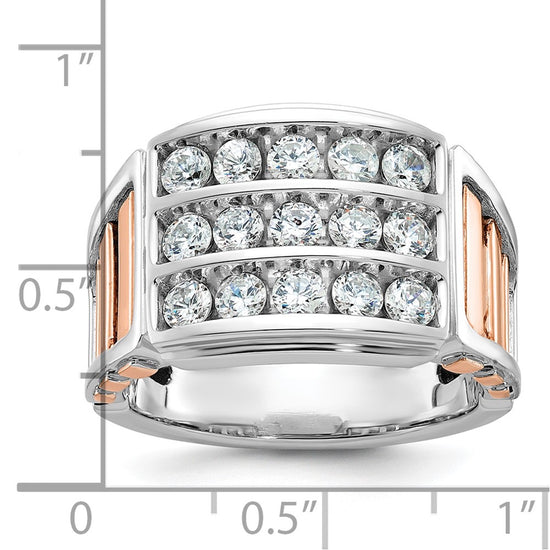 IBGoodman 14k White and Rose Gold Men's Polished and Cut-Out 3-Row 1 1/5 Carat AA Quality Diamond Ring