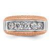 14k White and Rose Gold Men's Polished and Textured 5-Stone 1 Carat AA Quality Diamond Ring