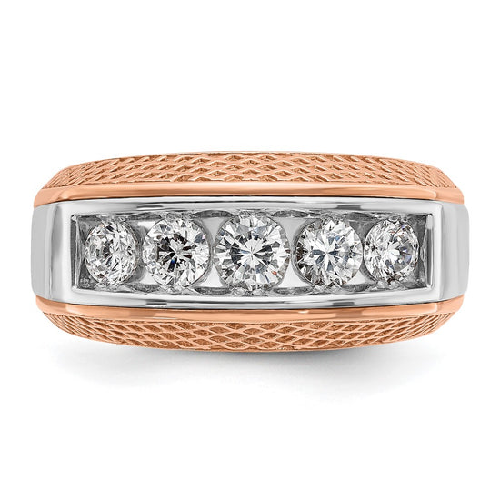 IBGoodman 14k White and Rose Gold Men's Polished and Textured 5-Stone Ring Mounting