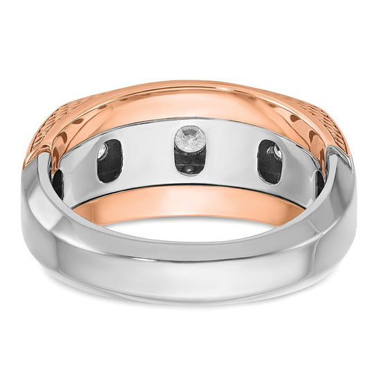 14k White and Rose Gold Men's Polished and Textured 5-Stone 1 Carat AA Quality Diamond Ring
