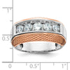 14k White and Rose Gold Men's Polished and Textured 5-Stone 1 Carat AA Quality Diamond Ring