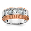 14k White and Rose Gold Men's Polished and Textured 5-Stone 1 Carat AA Quality Diamond Ring