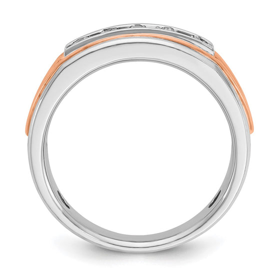 14k Rose and White Gold Men's Polished Cut-Out 5-Stone 1/2 Carat AA Quality Diamond Ring