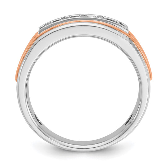 14k Rose and White Gold Men's Polished Cut-Out 5-Stone 1/2 Carat AA Quality Diamond Ring