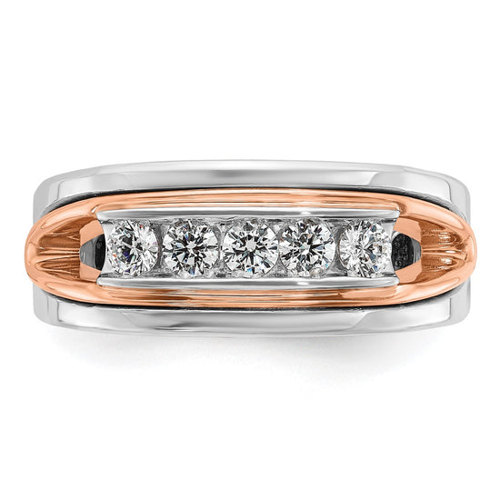 14k Rose and White Gold Men's Polished Cut-Out 5-Stone 1/2 Carat AA Quality Diamond Ring