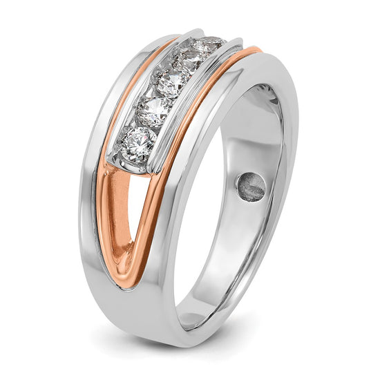 14k Rose and White Gold Men's Polished Cut-Out 5-Stone 1/2 Carat AA Quality Diamond Ring