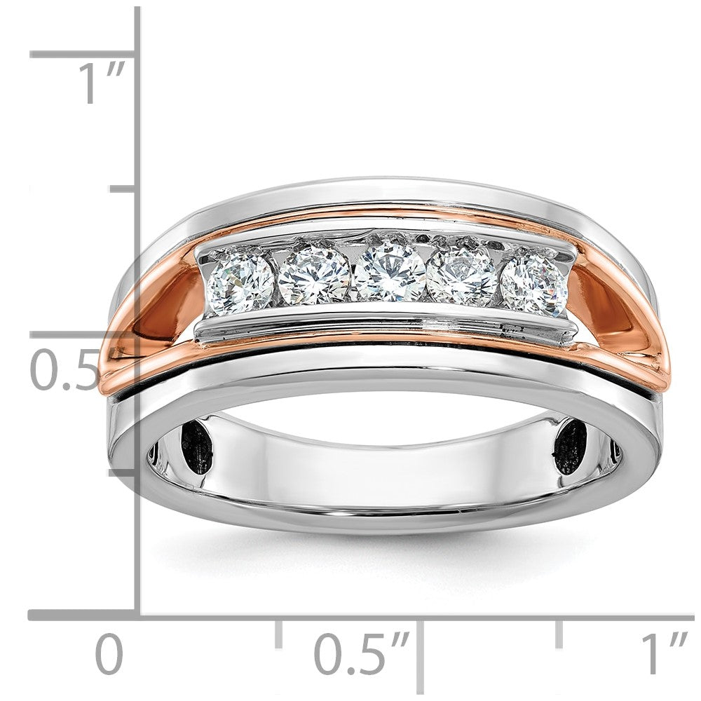 14k Rose and White Gold Men's Polished Cut-Out 5-Stone 1/2 Carat AA Quality Diamond Ring