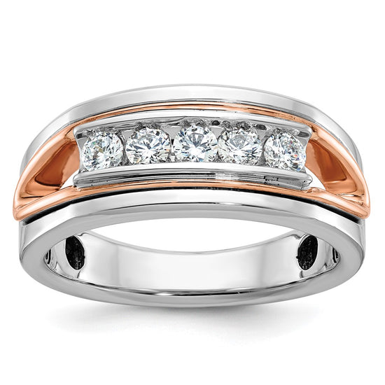14k Rose and White Gold Men's Polished Cut-Out 5-Stone 1/2 Carat AA Quality Diamond Ring