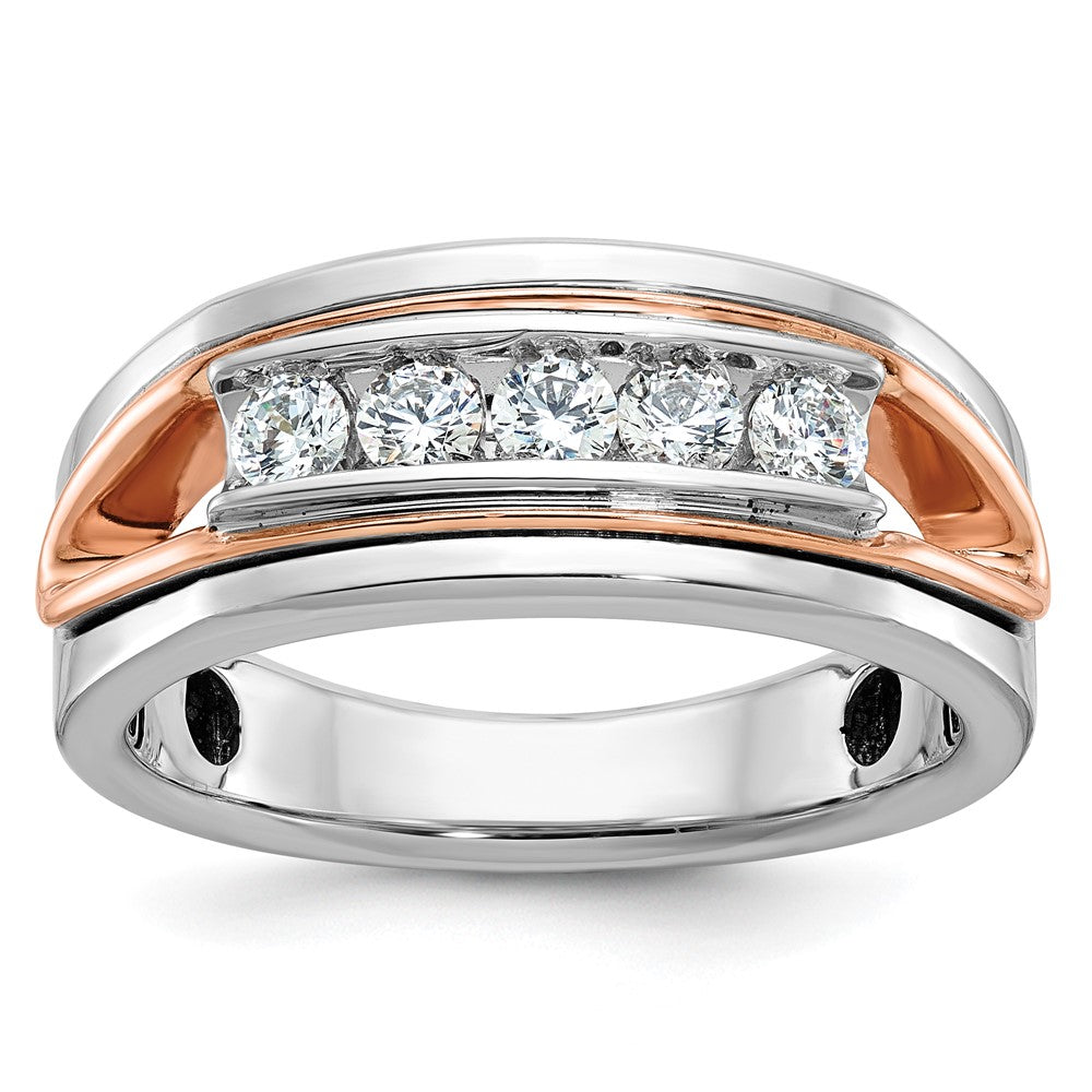14k Rose and White Gold Men's Polished Cut-Out 5-Stone 1/2 Carat AA Quality Diamond Ring