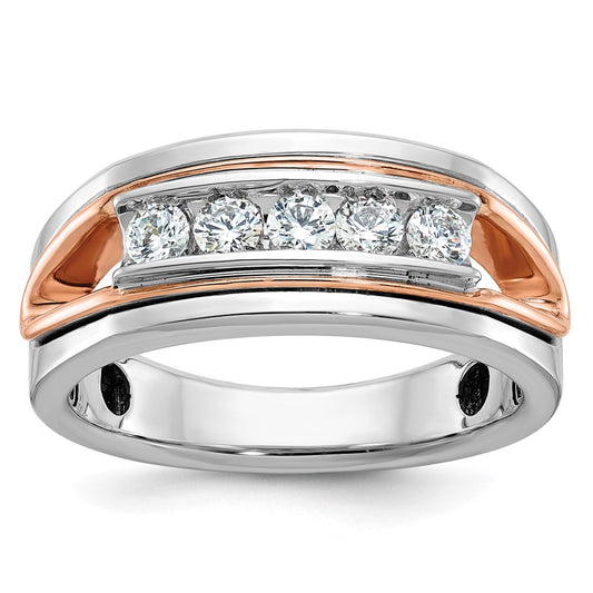 14k Rose and White Gold Men's Polished Cut-Out 5-Stone 1/2 Carat AA Quality Diamond Ring