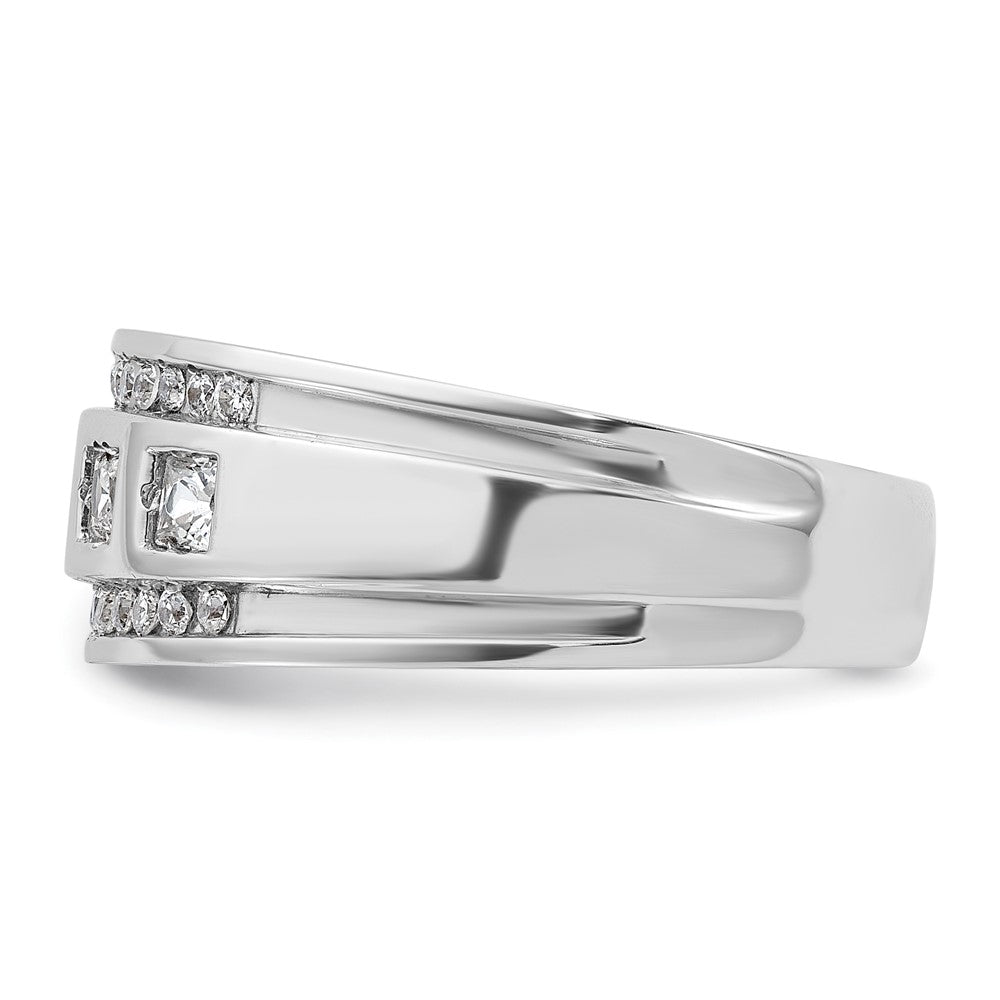 IBGoodman 14k White Gold Men's Polished and Grooved Square 1 1/4 Carat AA Quality Diamond 5-Stone Ring