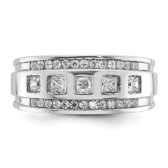 IBGoodman 14k White Gold Men's Polished and Grooved Square 1 1/4 Carat AA Quality Diamond 5-Stone Ring